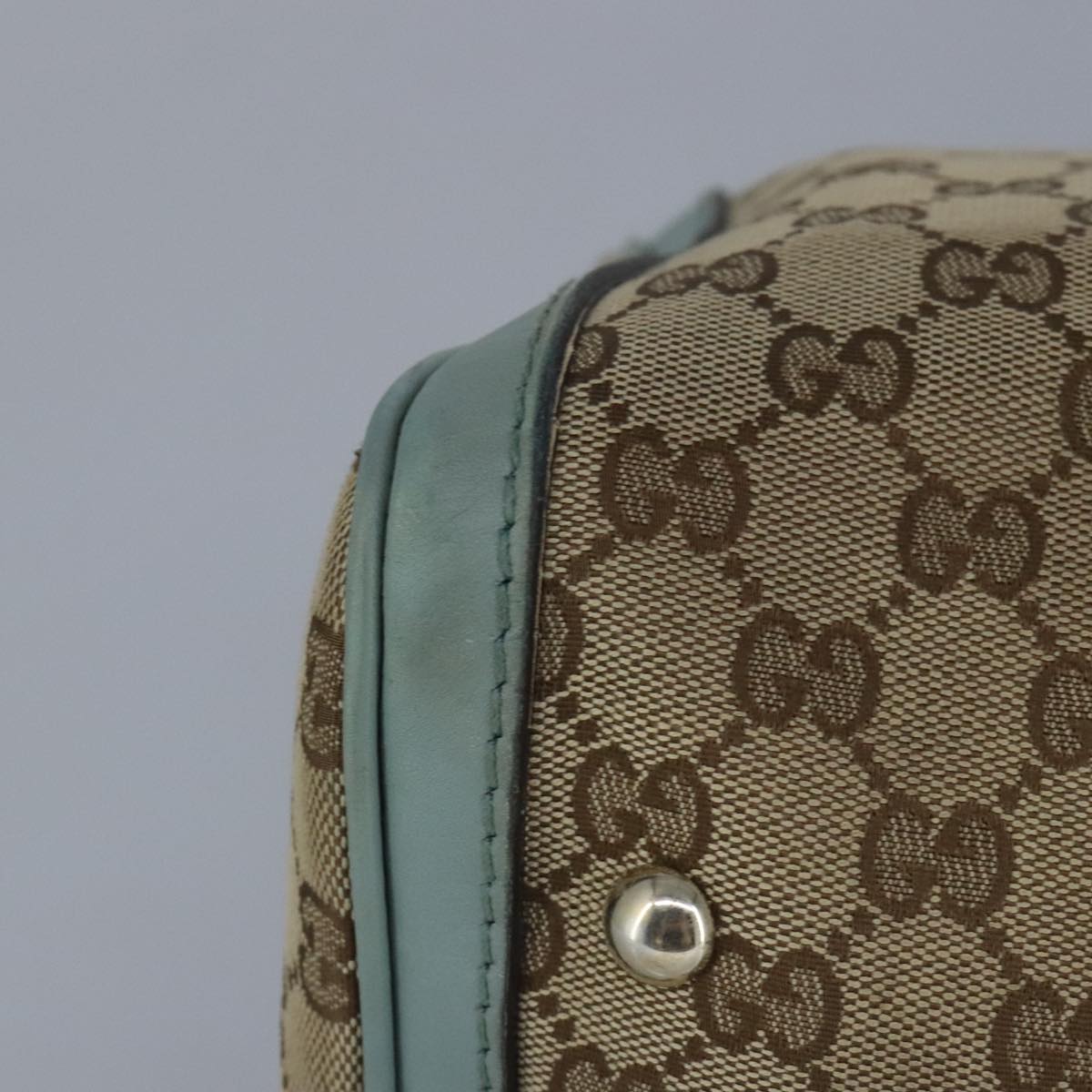 GUCCI GG Canvas Boston Bag 2way Beige Peppermint Silver 247205 Auth 100379