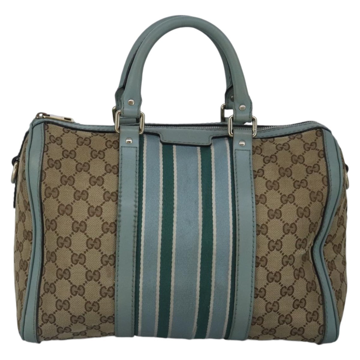 GUCCI GG Canvas Boston Bag 2way Beige Peppermint Silver 247205 Auth 100379