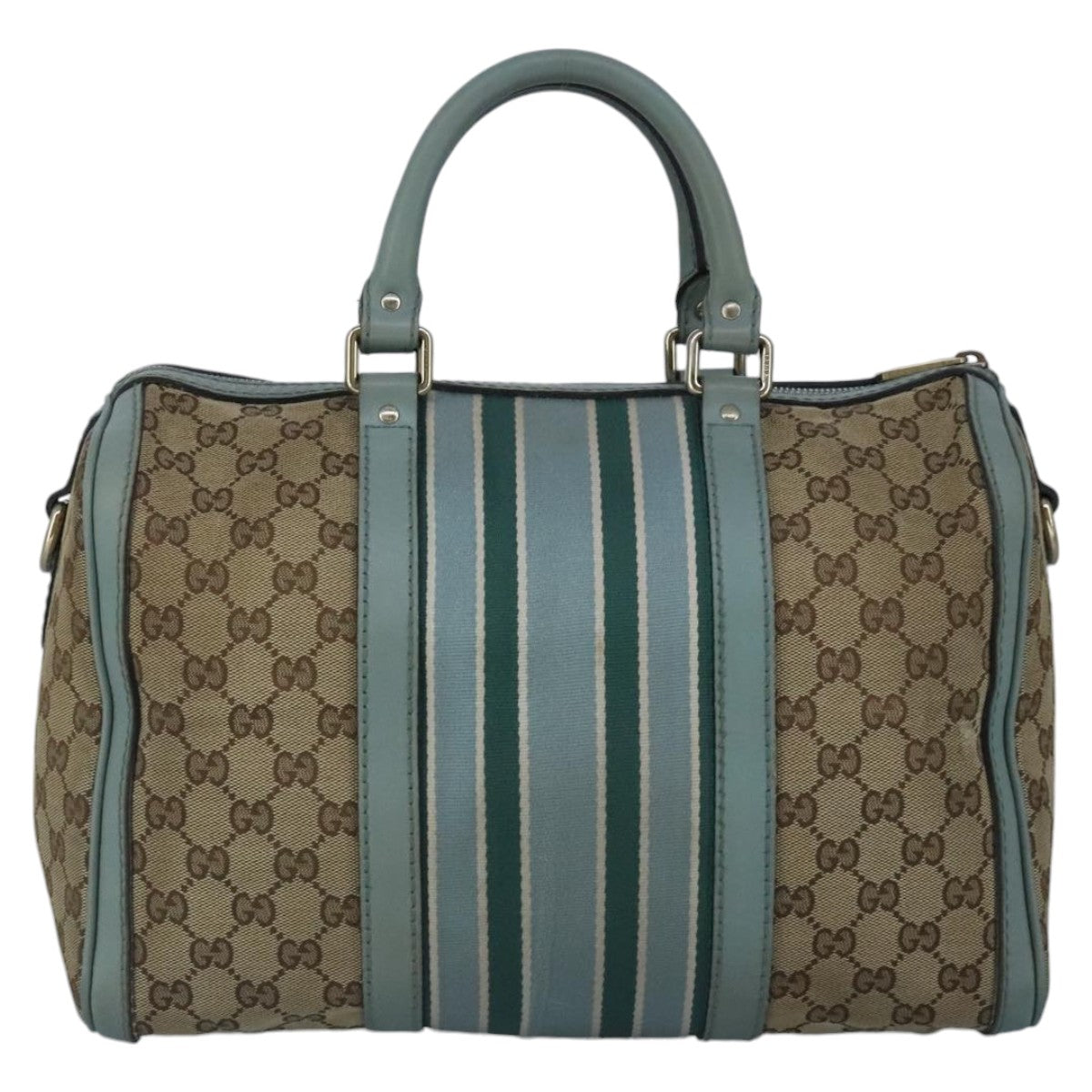 GUCCI GG Canvas Boston Bag 2way Beige Peppermint Silver 247205 Auth 100379 - 0