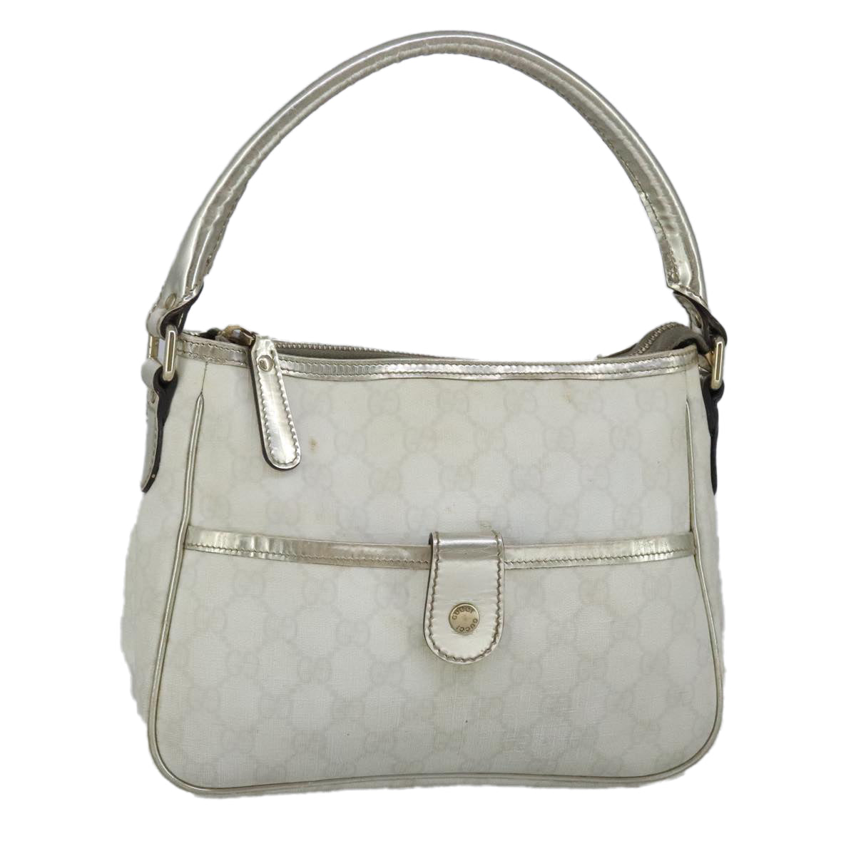 GUCCI GG Supreme Hand Bag PVC Leather White Gold 190258 Auth 100380