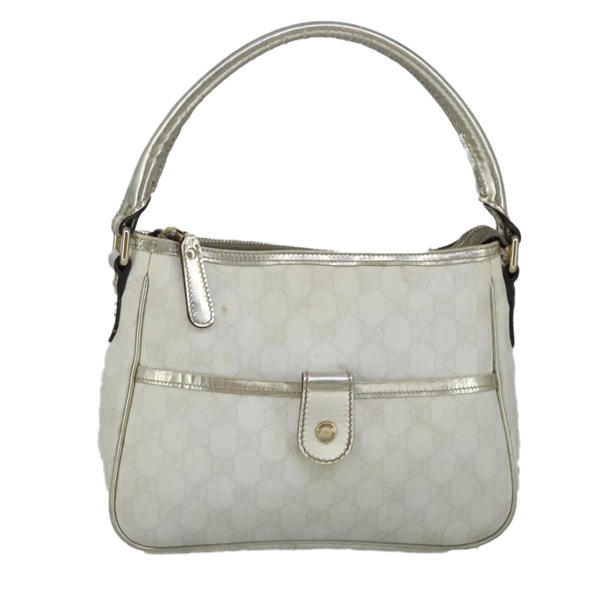 GUCCI GG Supreme Hand Bag PVC Leather White Gold 190258 Auth 100380