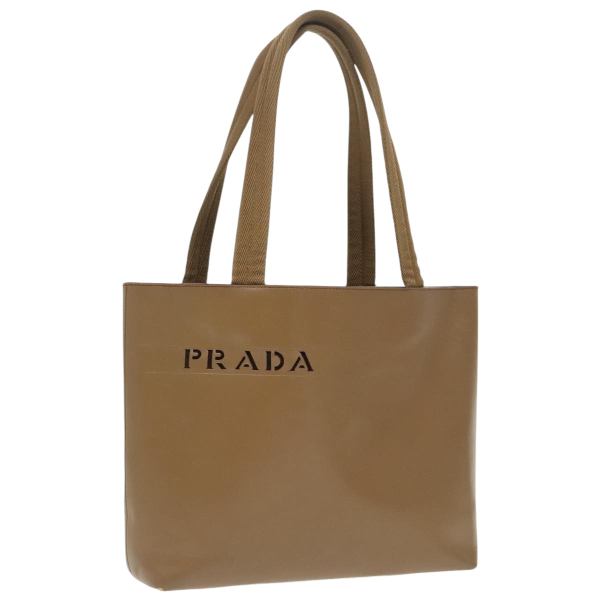 PRADA Tote Bag Leather Beige Silver Auth 100382