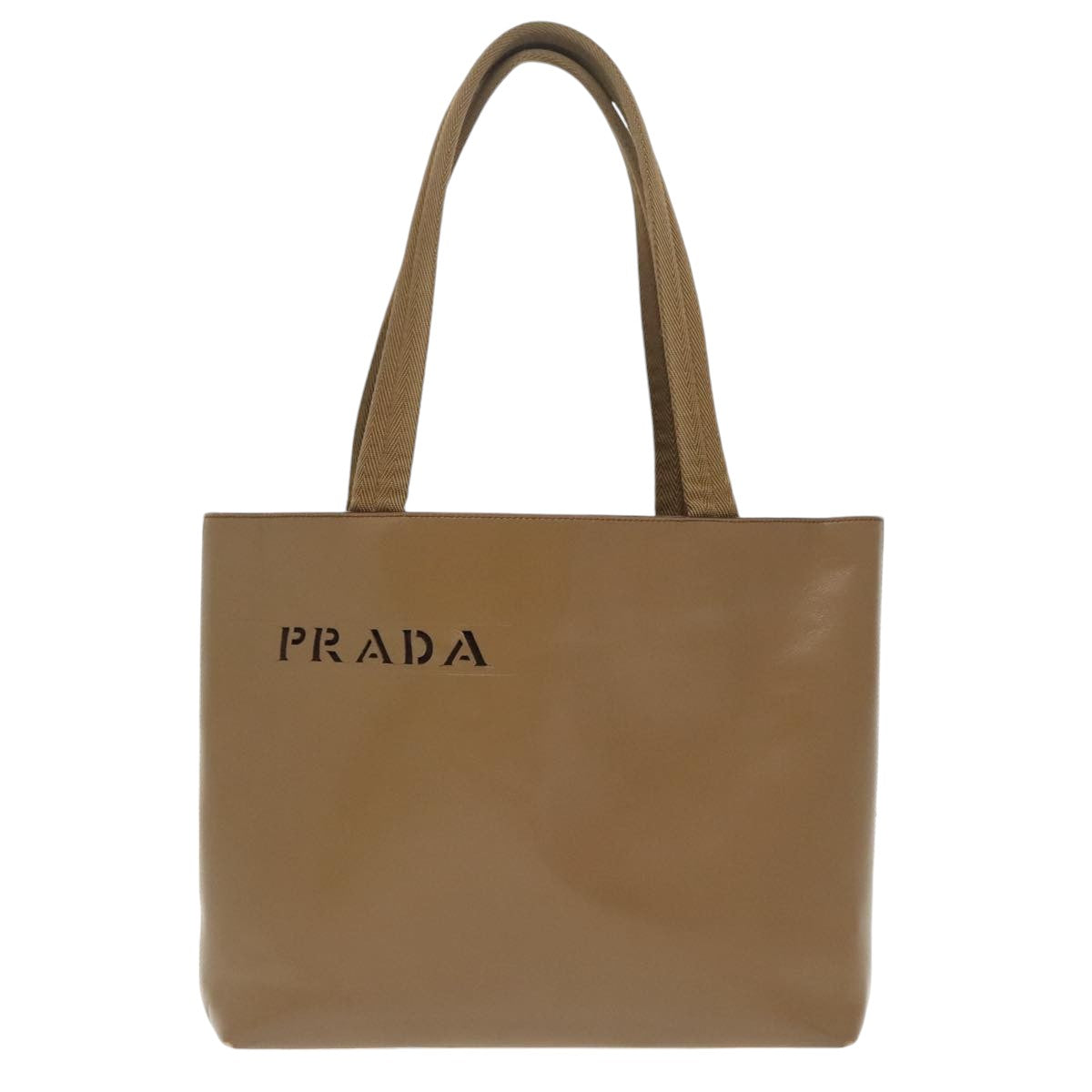 PRADA Tote Bag Leather Beige Silver Auth 100382