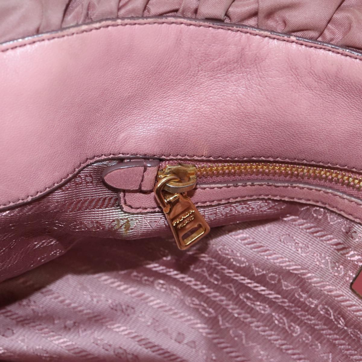 PRADA Shoulder Bag Nylon Pink Gold Auth 100384