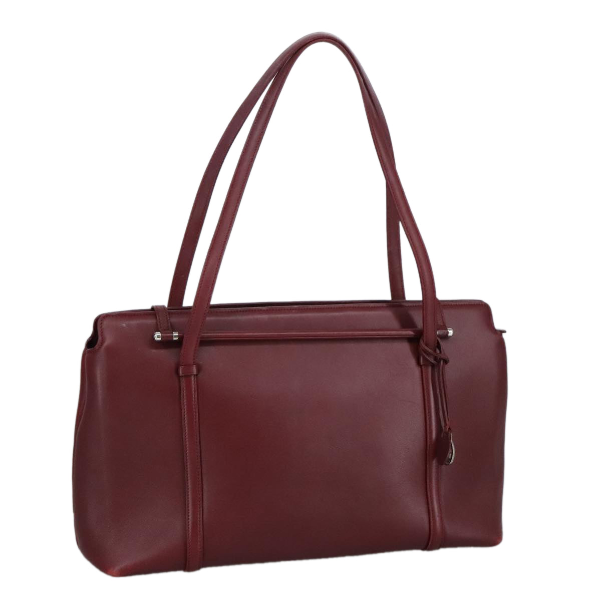 CARTIER Hand Bag Leather Bordeaux Silver Auth 100388