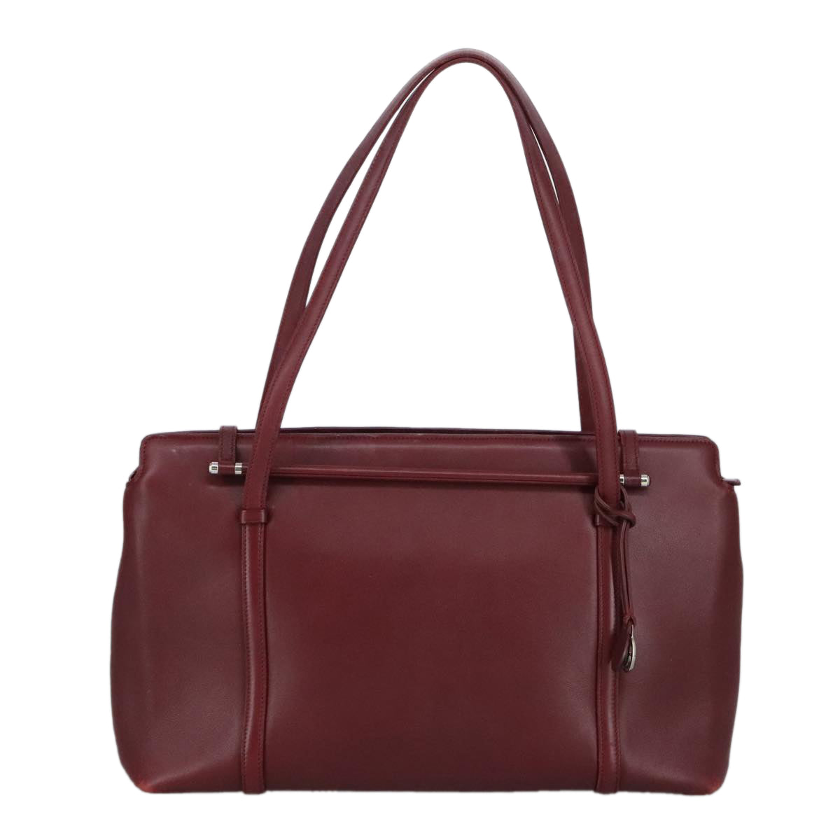 CARTIER Hand Bag Leather Bordeaux Silver Auth 100388