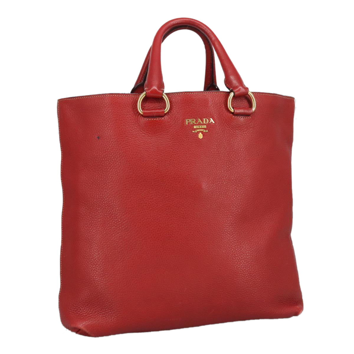 PRADA Tote Bag Leather Red Gold Auth 100391