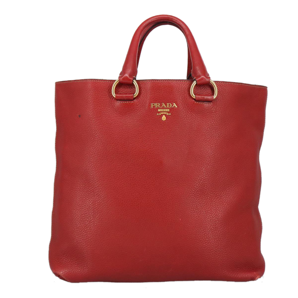 PRADA Tote Bag Leather Red Gold Auth 100391