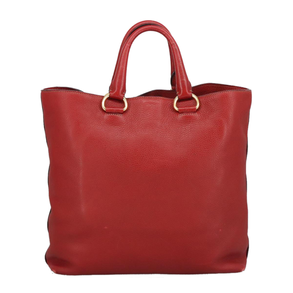 PRADA Tote Bag Leather Red Gold Auth 100391 - 0