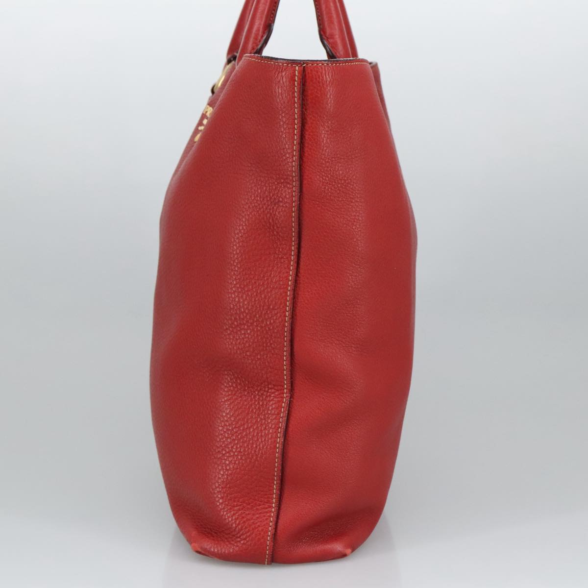 PRADA Tote Bag Leather Red Gold Auth 100391