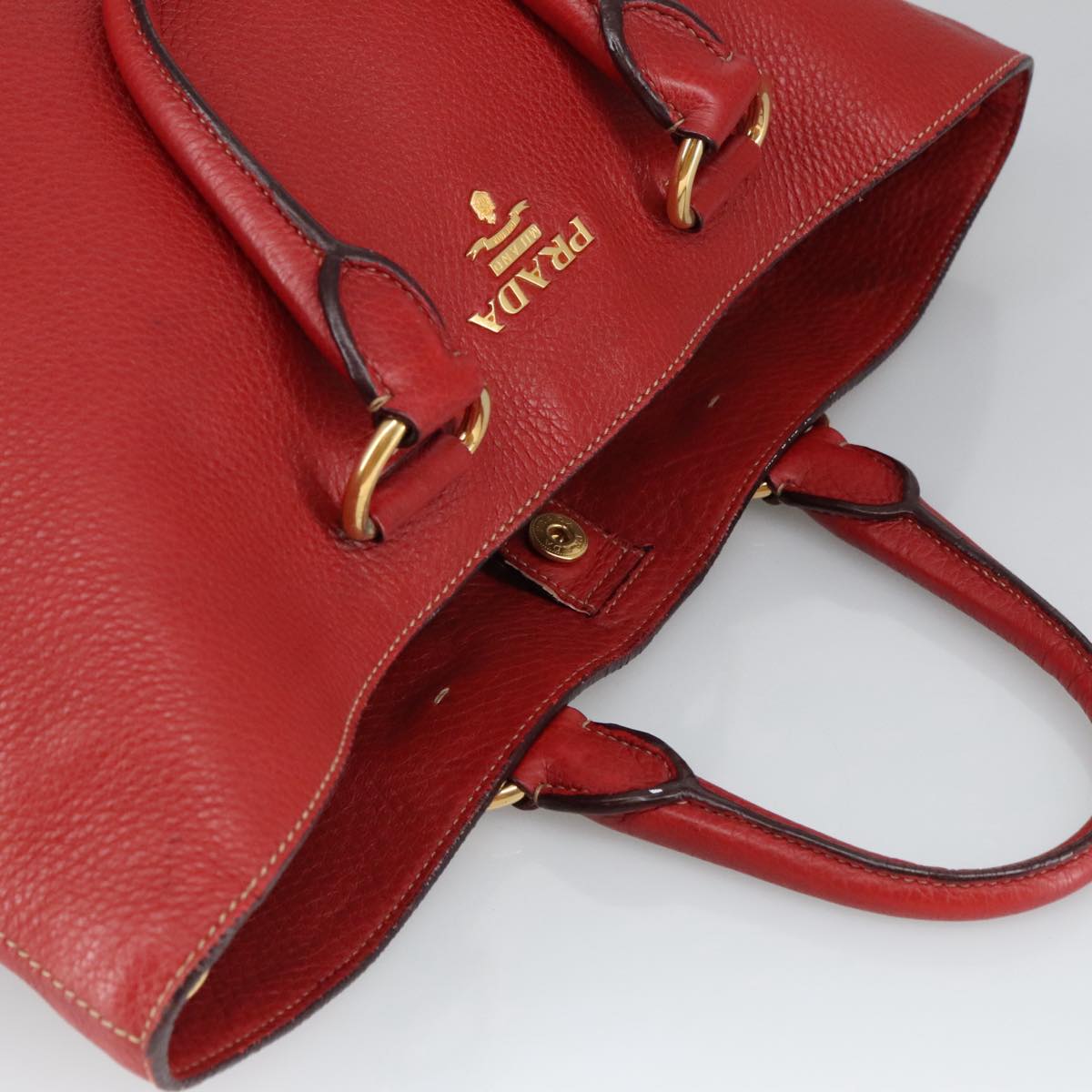 PRADA Tote Bag Leather Red Gold Auth 100391