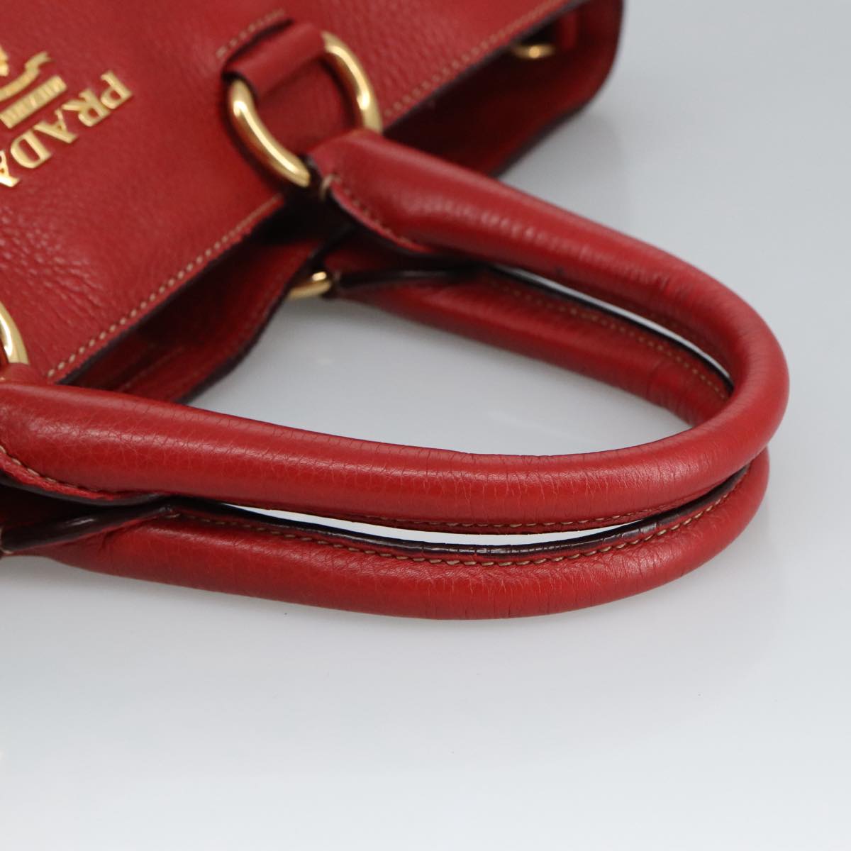 PRADA Tote Bag Leather Red Gold Auth 100391