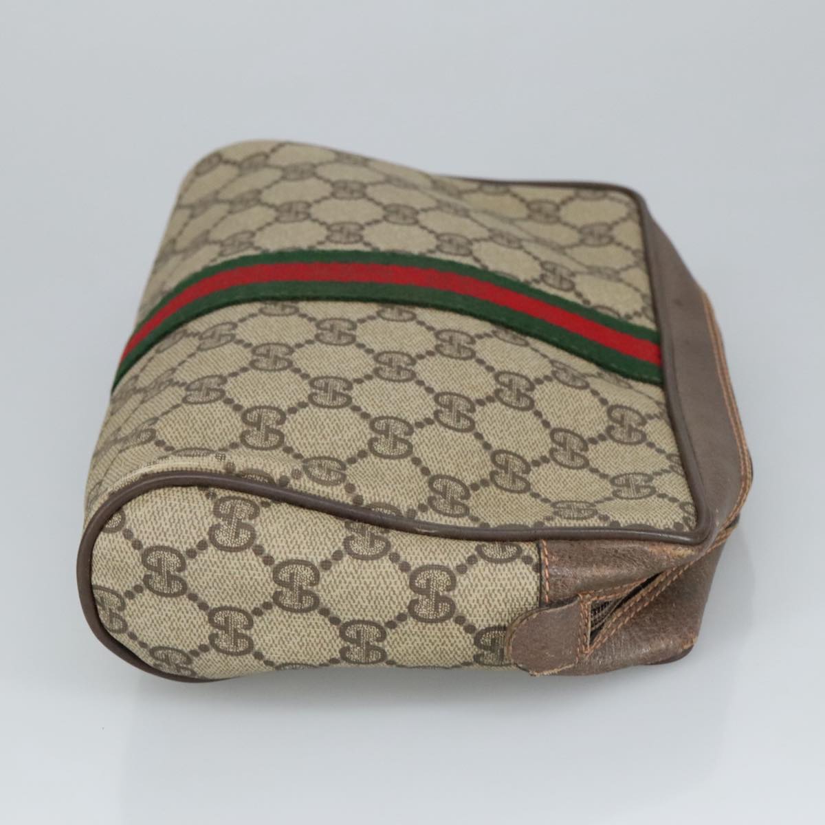 GUCCI GG Supreme Web Sherry Line Clutch Bag PVC Beige Red 89 01 012 Auth 100395