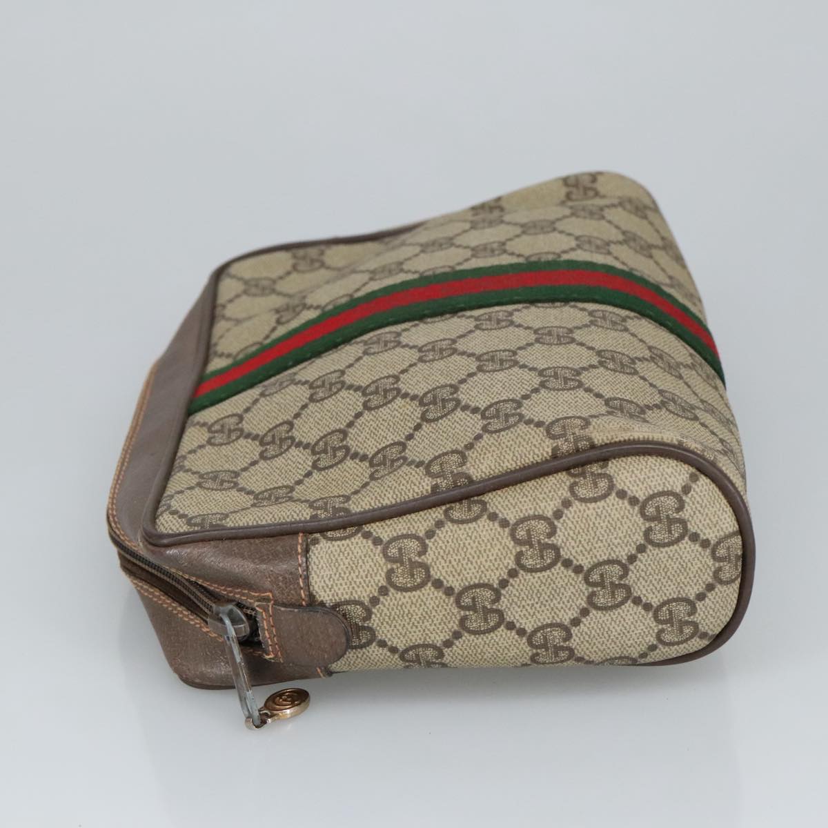 GUCCI GG Supreme Web Sherry Line Clutch Bag PVC Beige Red 89 01 012 Auth 100395