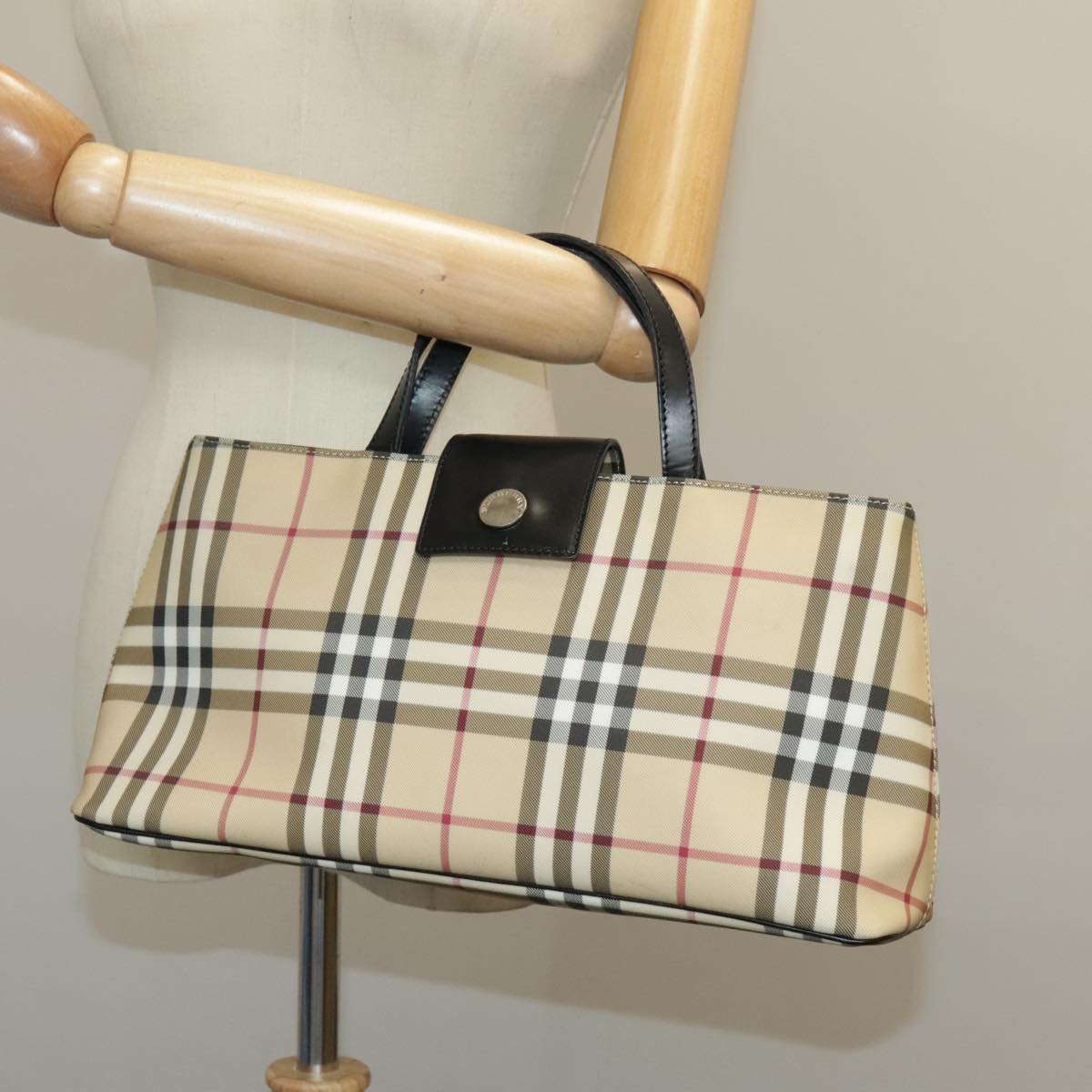 BURBERRY Nova Check Hand Bag PVC Beige Auth 100404