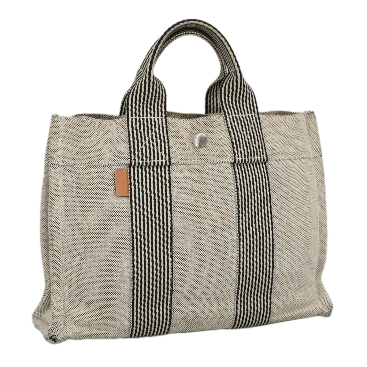 HERMES Fourre Tout PM Hand Bag Canvas Gray Silver Auth 100405