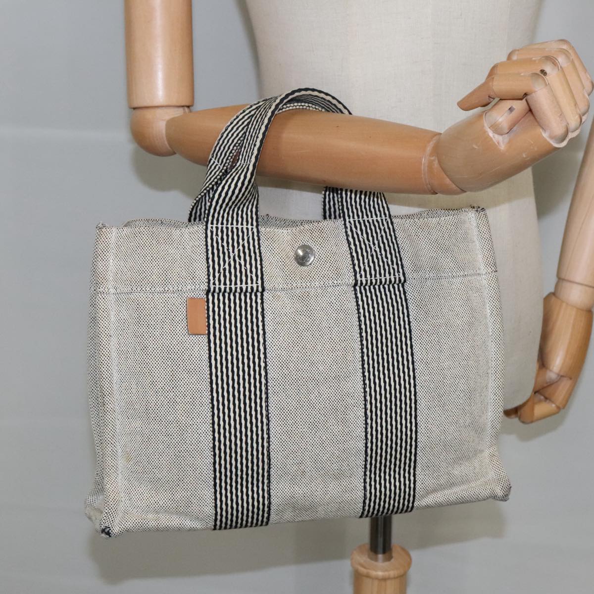 HERMES Fourre Tout PM Hand Bag Canvas Gray Silver Auth 100405