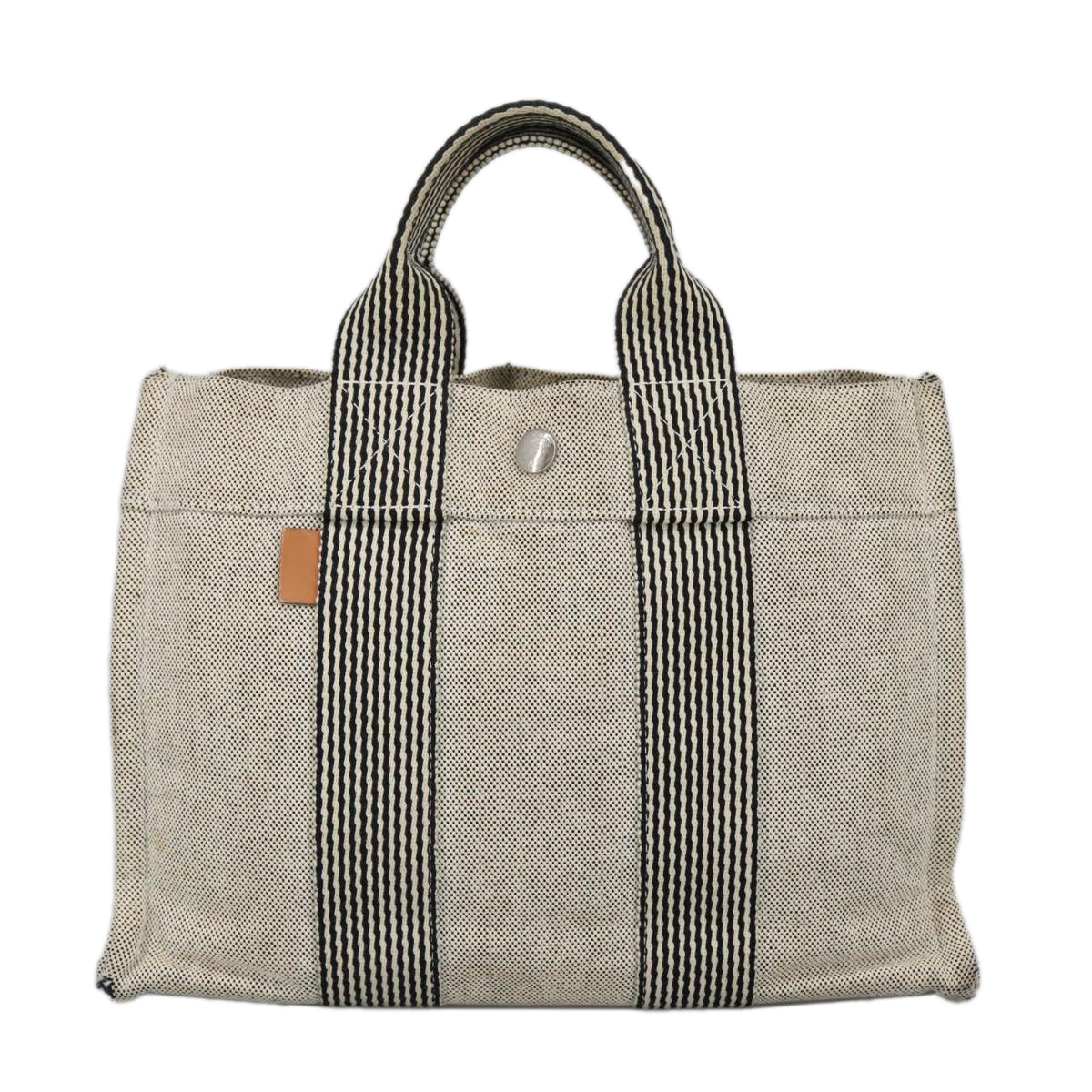 HERMES Fourre Tout PM Hand Bag Canvas Gray Silver Auth 100405