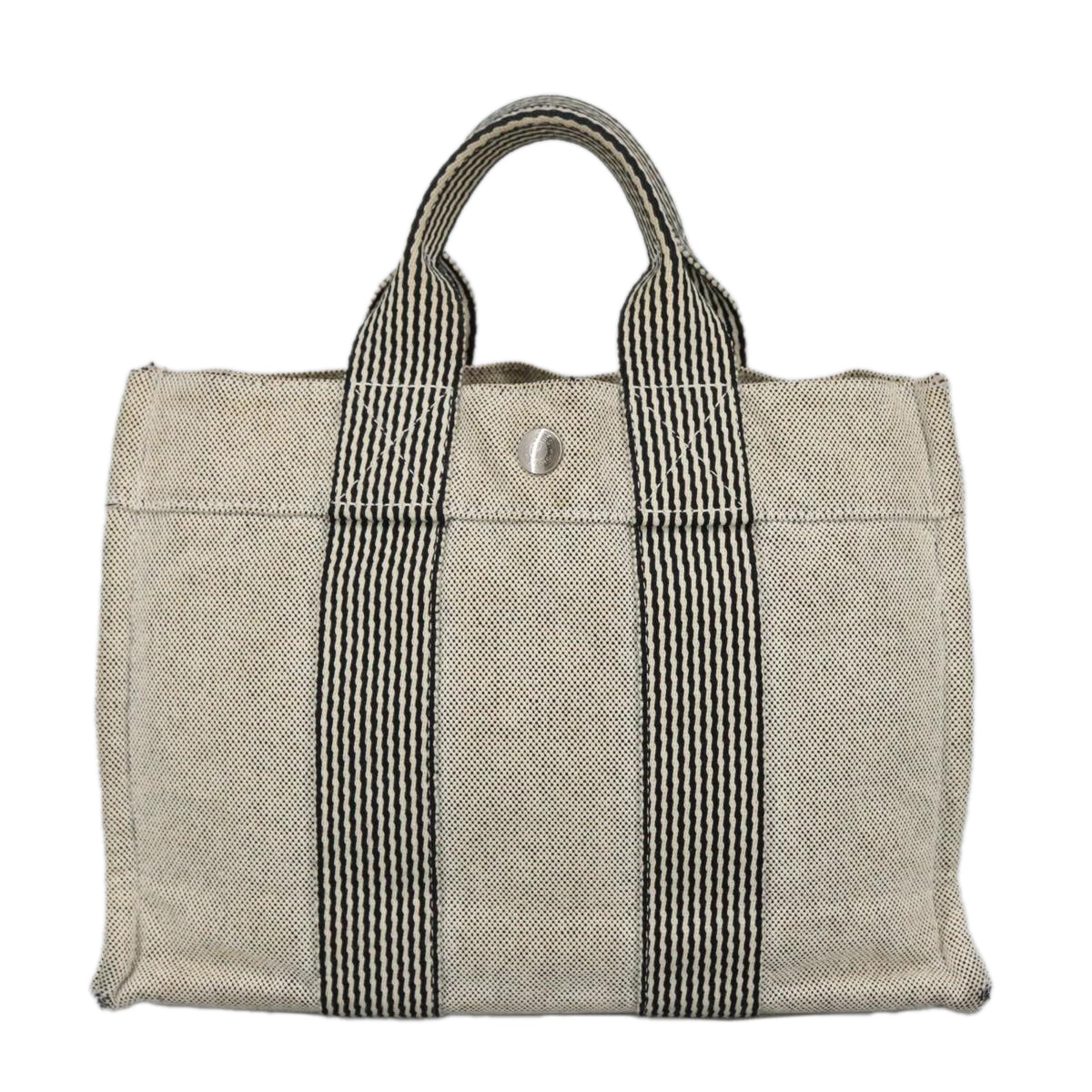 HERMES Fourre Tout PM Hand Bag Canvas Gray Silver Auth 100405 - 0