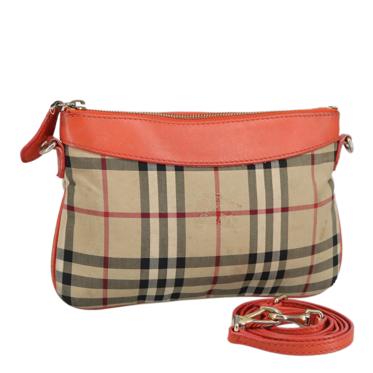 BURBERRY Nova Check Shoulder Bag Canvas Leather Beige Gold Orange Auth 100411