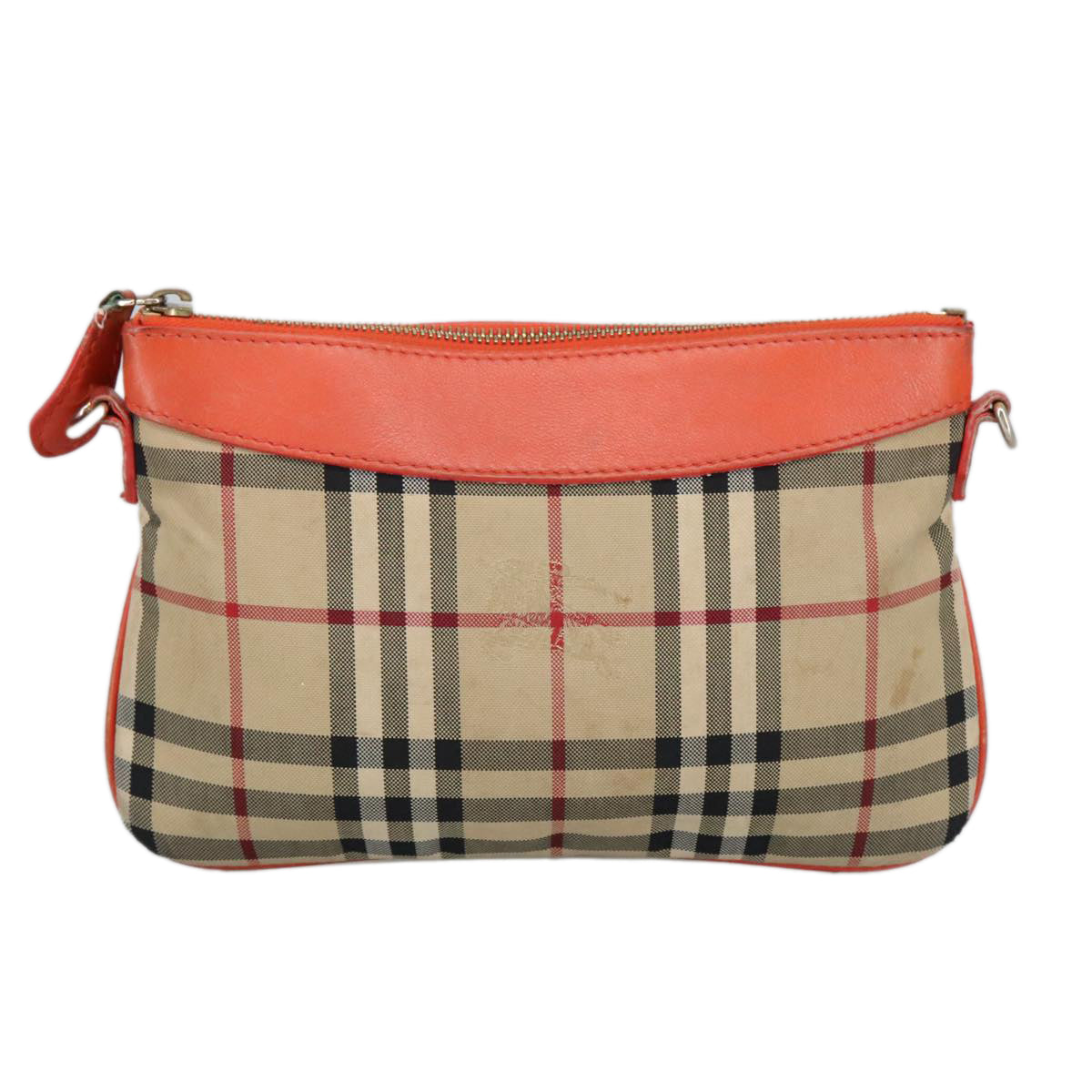 BURBERRY Nova Check Shoulder Bag Canvas Leather Beige Gold Orange Auth 100411 - 0