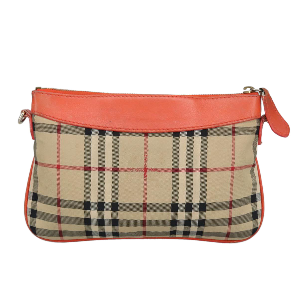 BURBERRY Nova Check Shoulder Bag Canvas Leather Beige Gold Orange Auth 100411