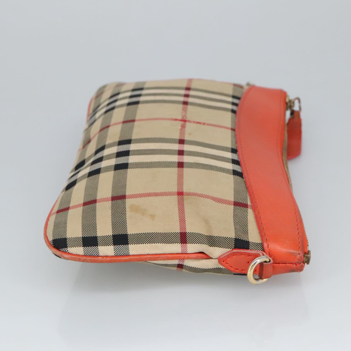 BURBERRY Nova Check Shoulder Bag Canvas Leather Beige Gold Orange Auth 100411