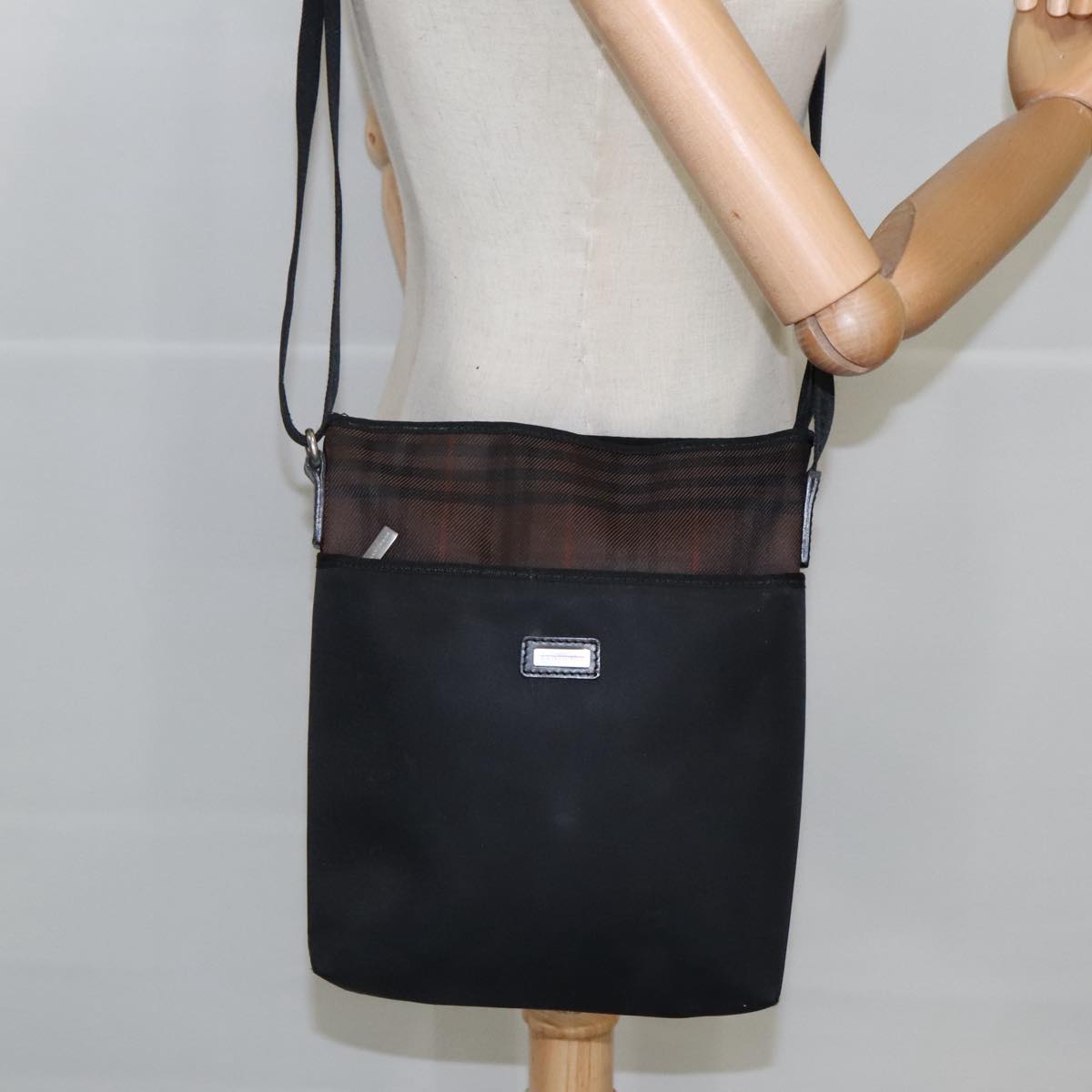 BURBERRY Shoulder Bag Nylon Black Silver Auth 100414