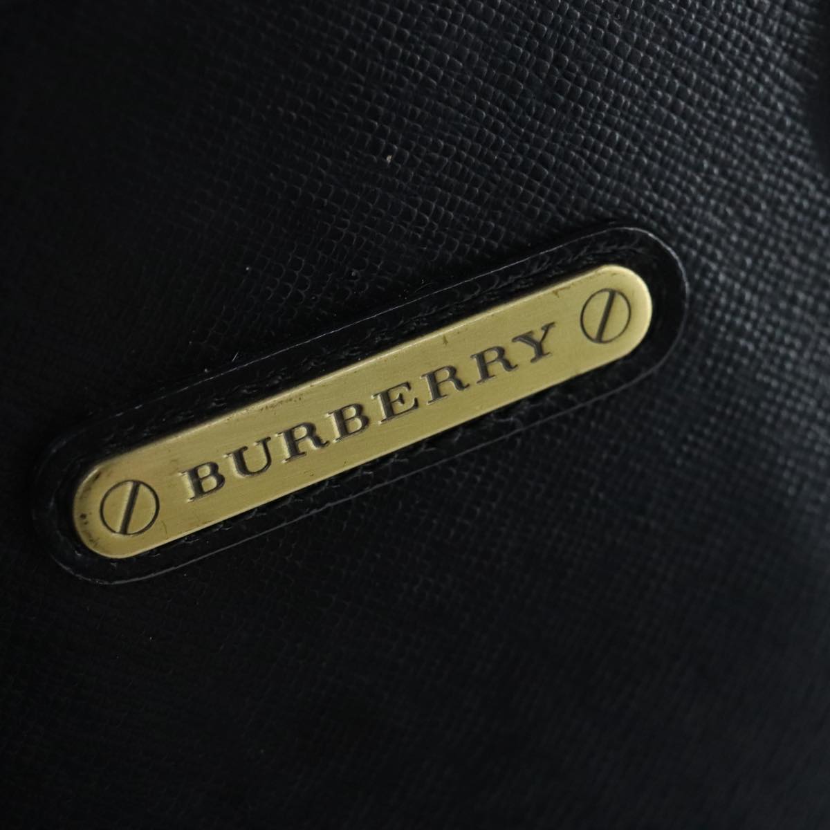 BURBERRY Shoulder Bag Leather Black Gold Auth 100415