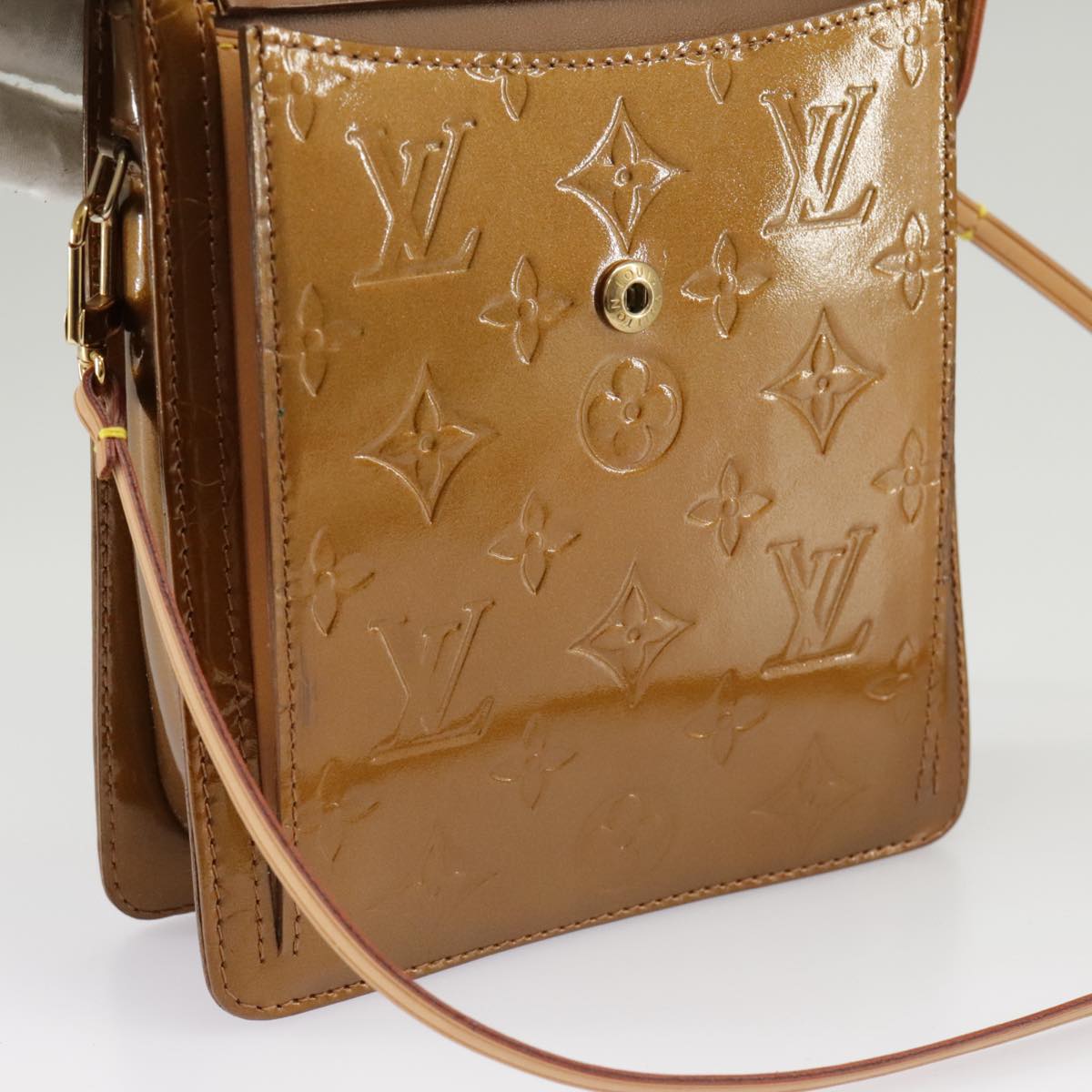 LOUIS VUITTON Monogram Vernis Motto Accessory Pouch Bronze M91138 LV Auth 100480