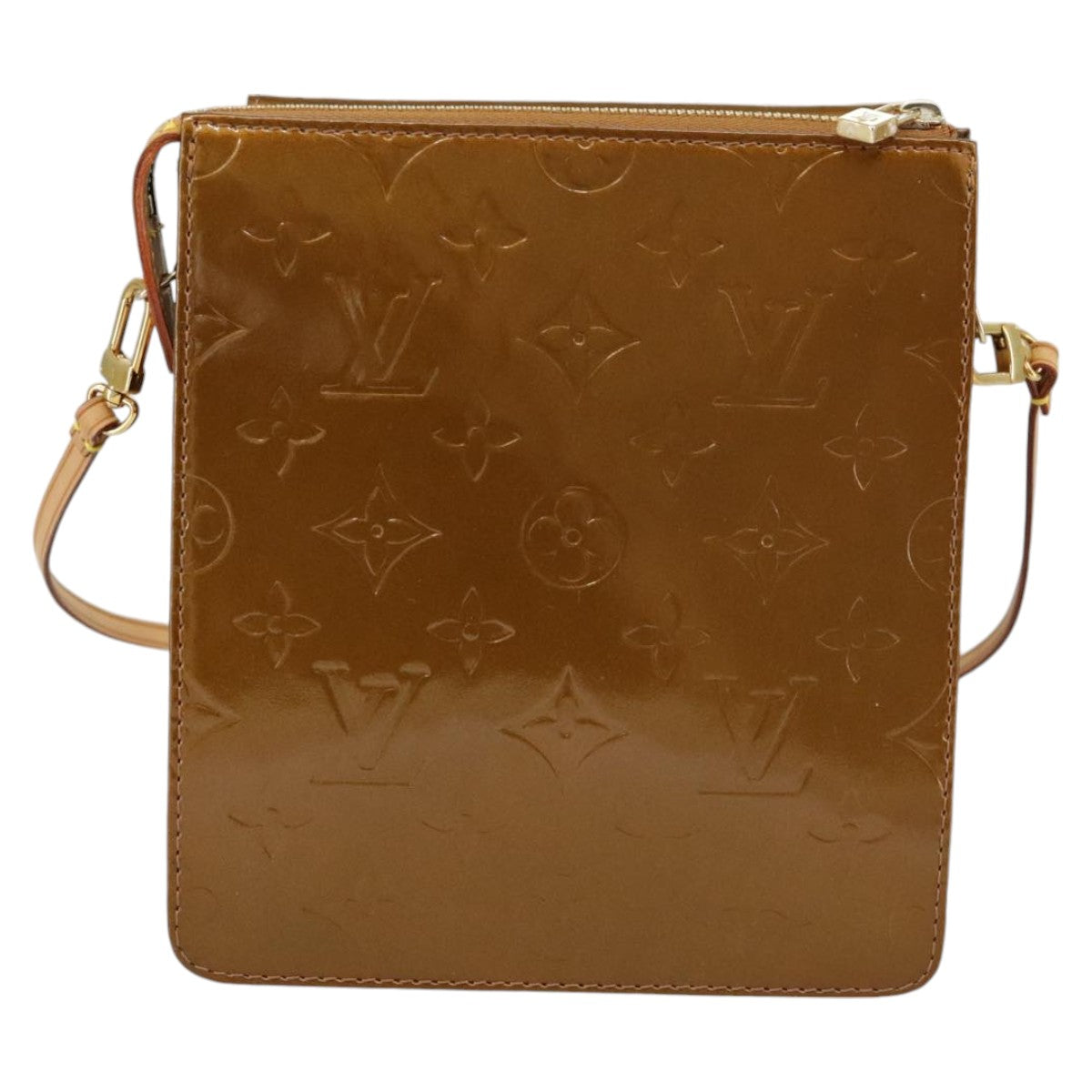 LOUIS VUITTON Monogram Vernis Motto Accessory Pouch Bronze M91138 LV Auth 100480