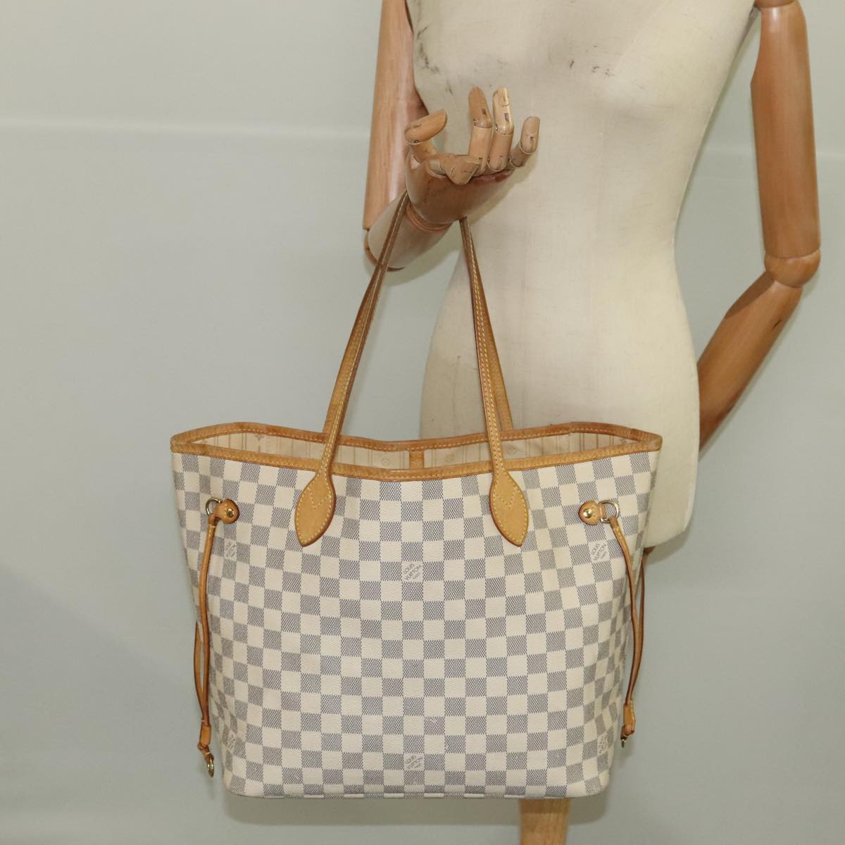 LOUIS VUITTON Damier Azur Neverfull MM Tote Bag N51107 LV Auth 100494