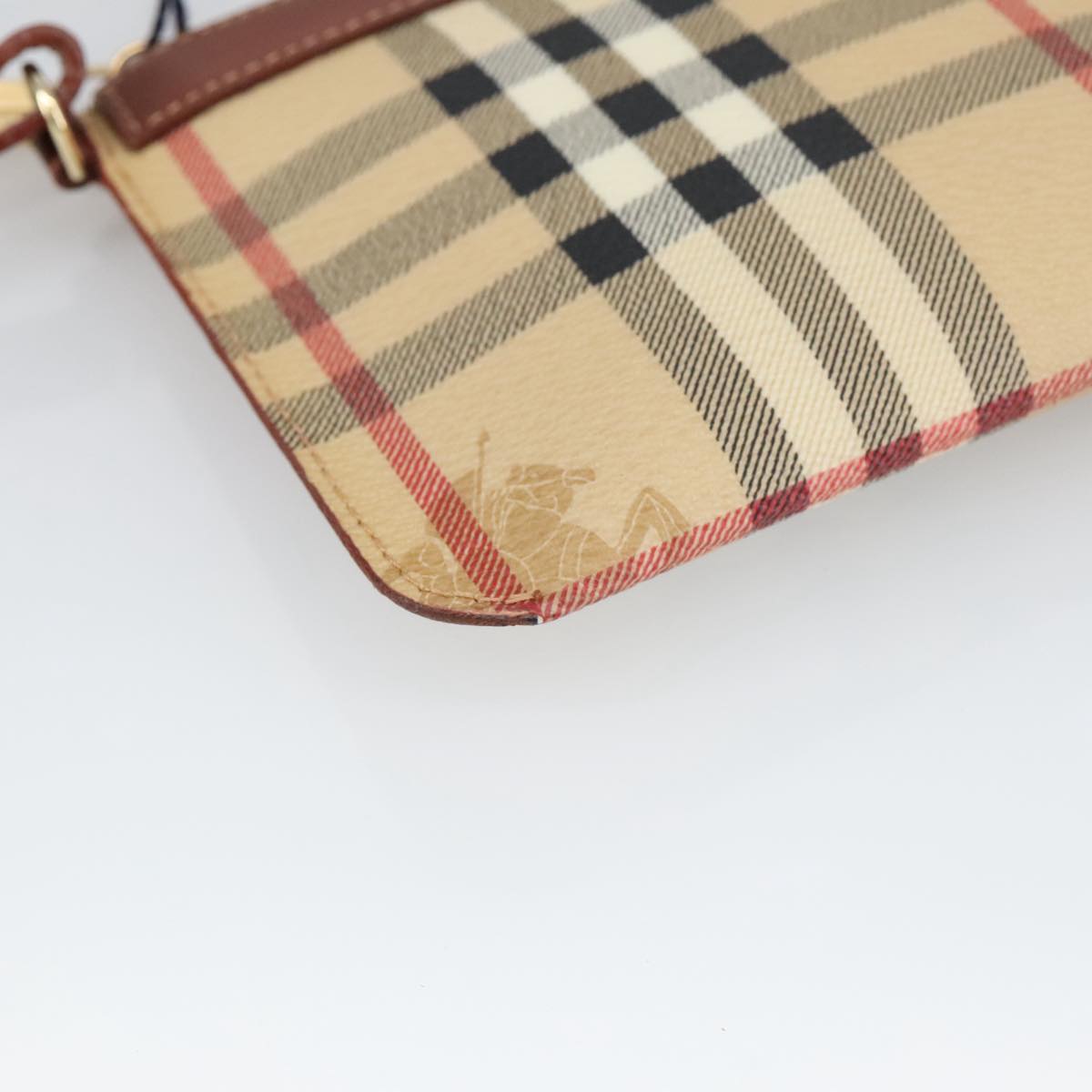 BURBERRY Nova Check Accessory Pouch PVC Beige Gold Auth 100622