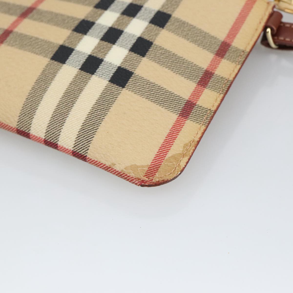 BURBERRY Nova Check Accessory Pouch PVC Beige Gold Auth 100622