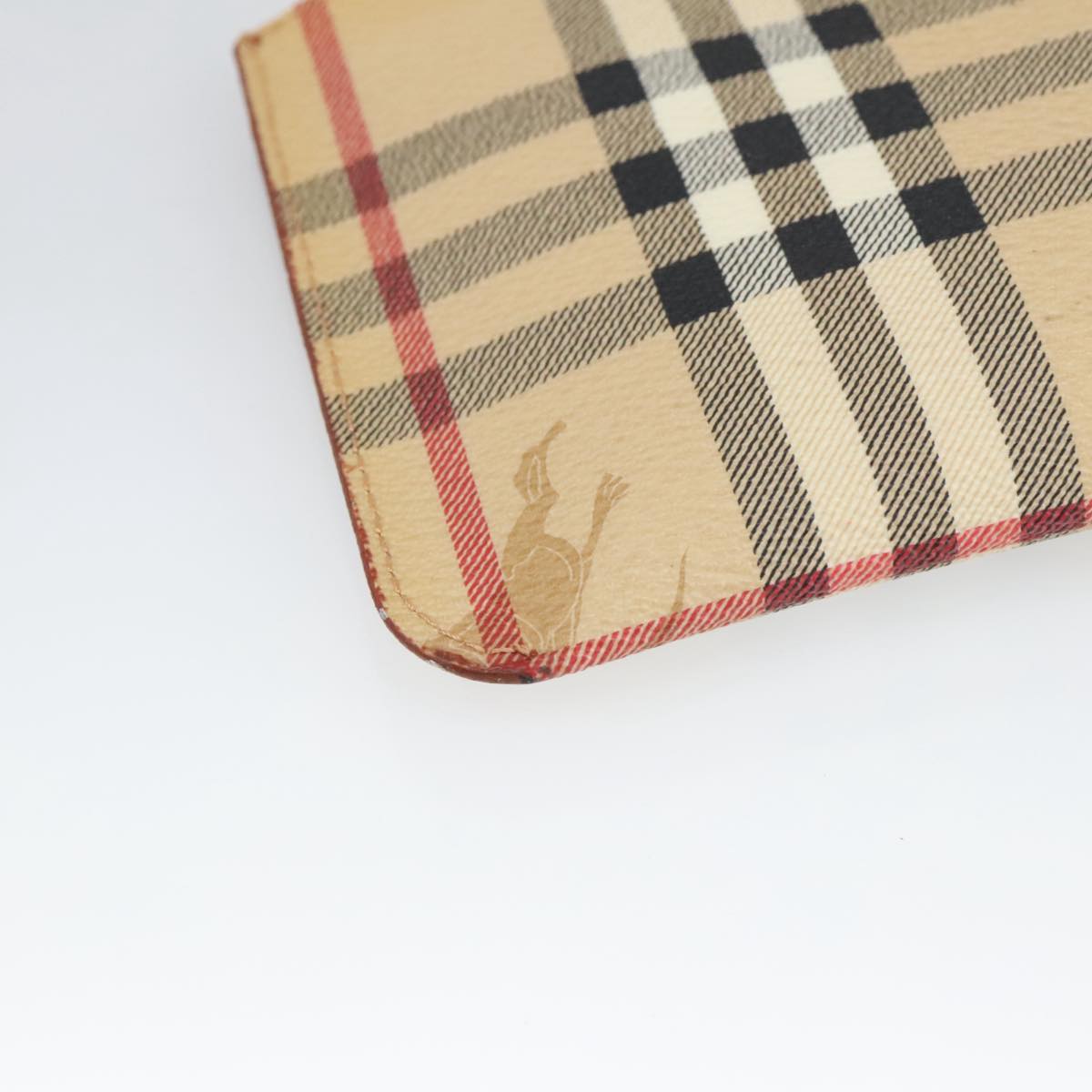 BURBERRY Nova Check Accessory Pouch PVC Beige Gold Auth 100622