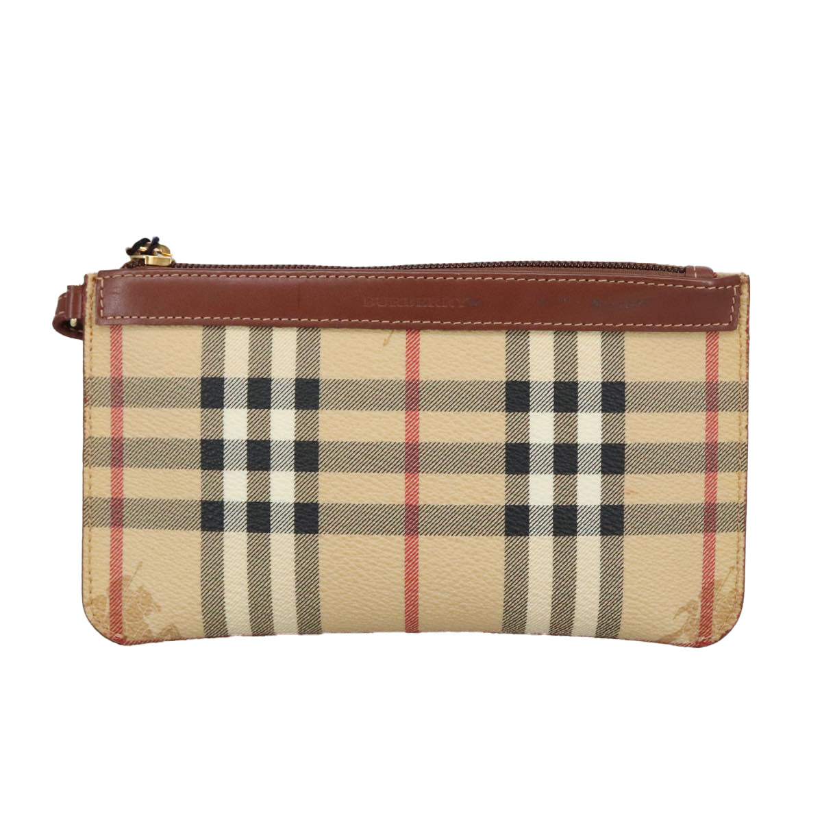 BURBERRY Nova Check Accessory Pouch PVC Beige Gold Auth 100622 - 0