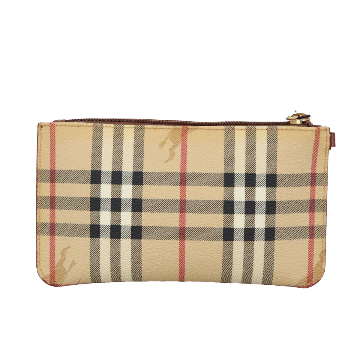 BURBERRY Nova Check Accessory Pouch PVC Beige Gold Auth 100622