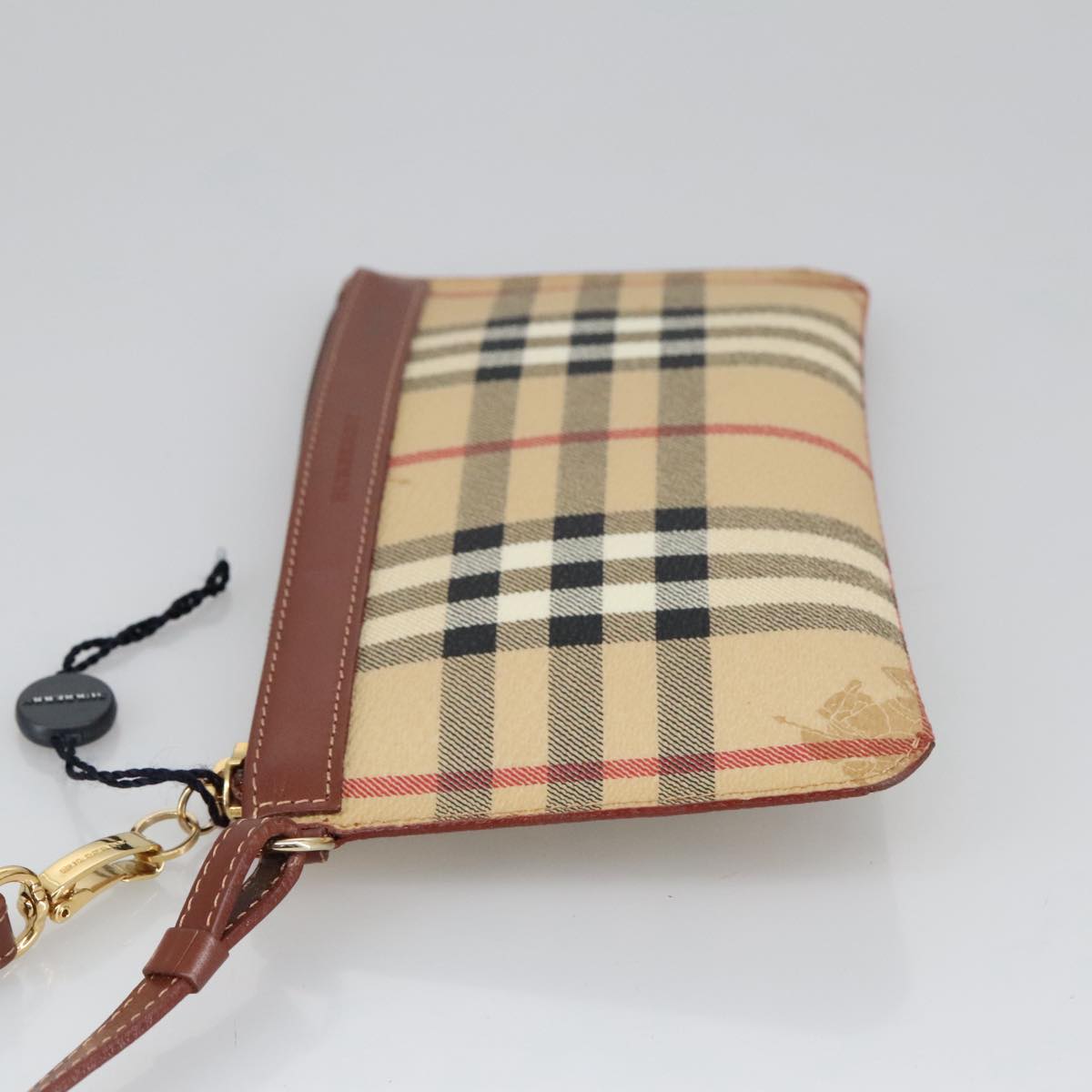 BURBERRY Nova Check Accessory Pouch PVC Beige Gold Auth 100622