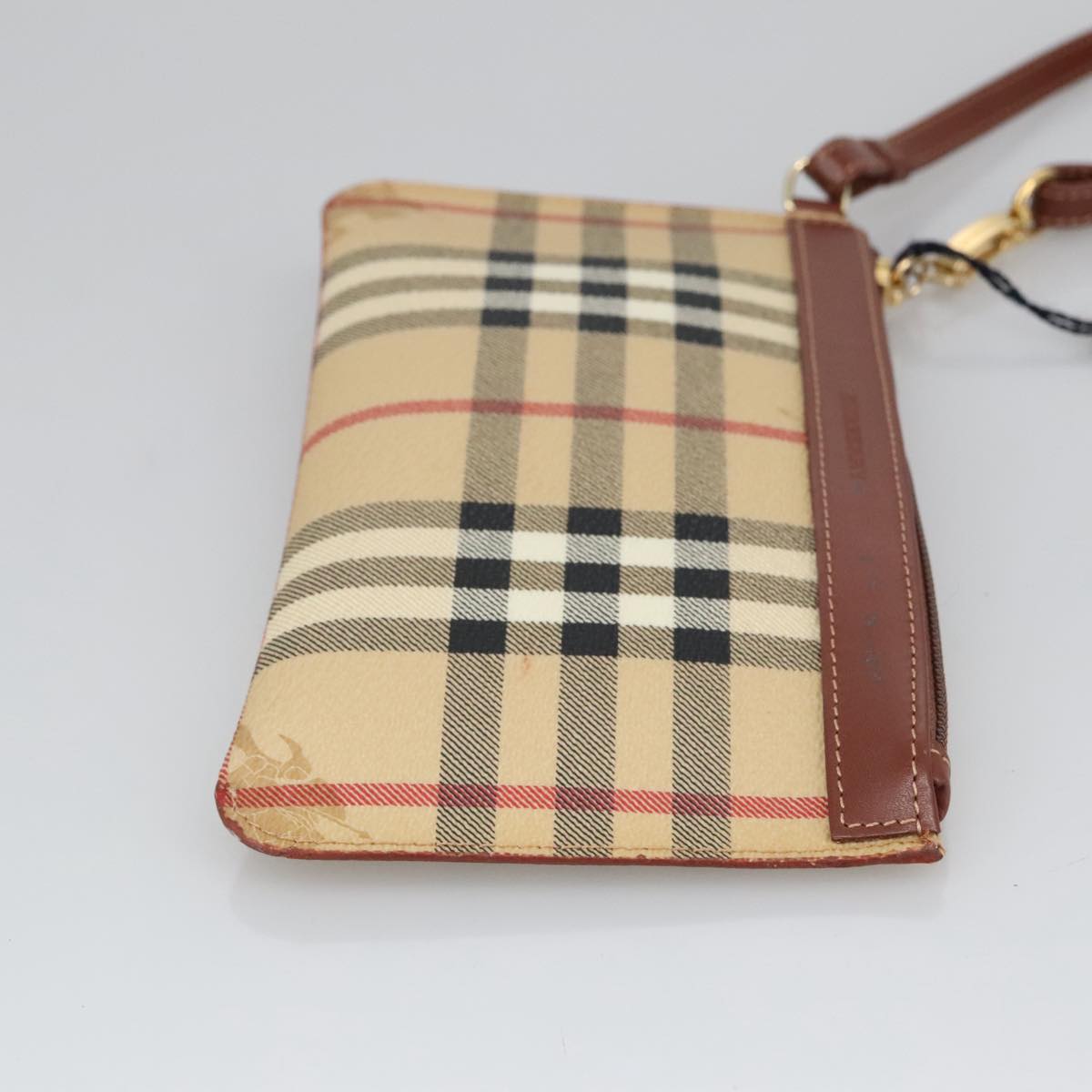 BURBERRY Nova Check Accessory Pouch PVC Beige Gold Auth 100622