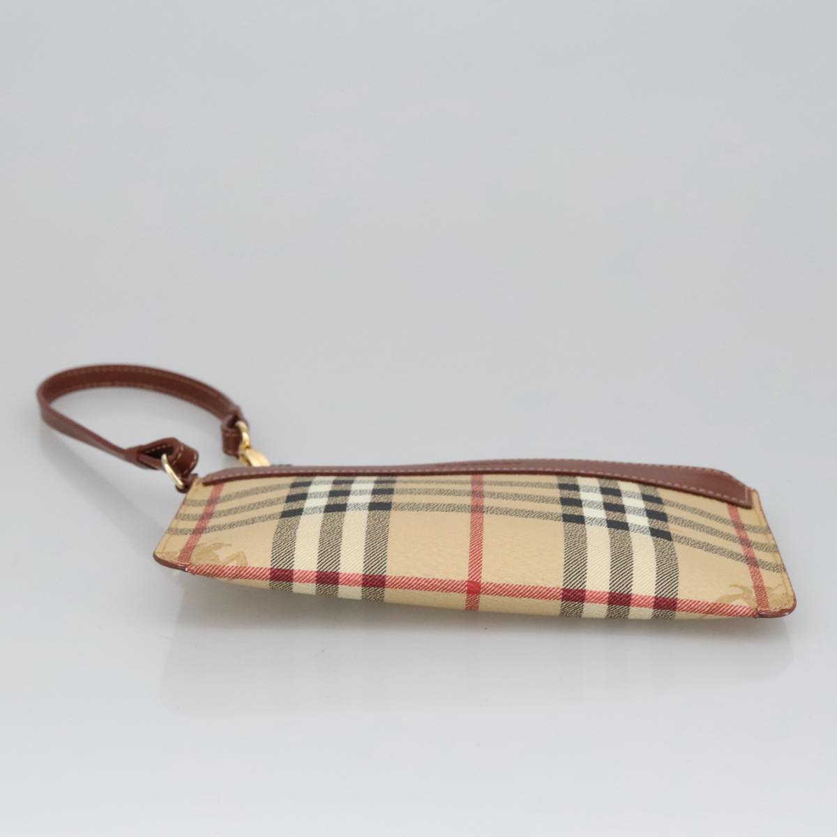 BURBERRY Nova Check Accessory Pouch PVC Beige Gold Auth 100622