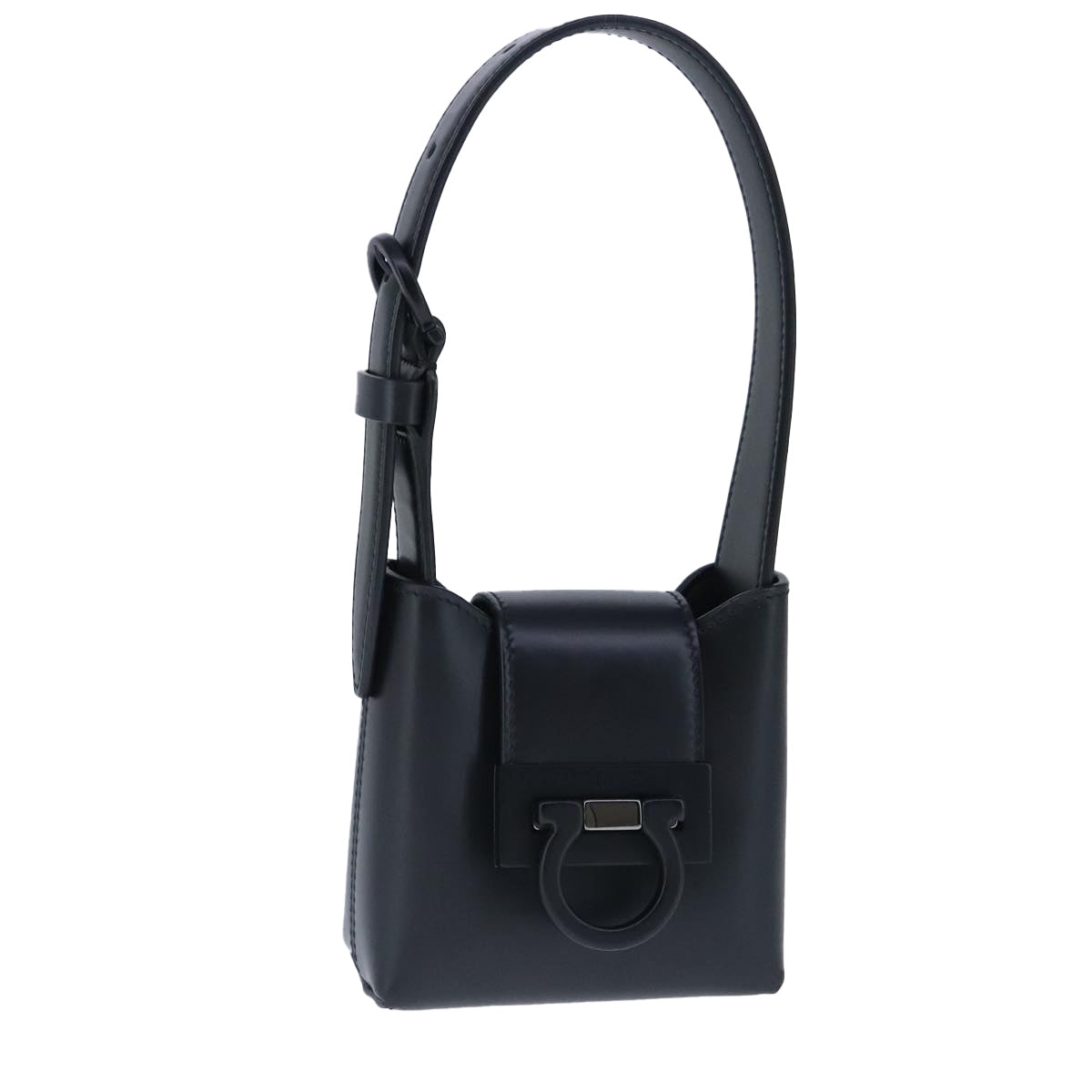 Salvatore Ferragamo Gancini Hand Bag Leather Black Auth 100624