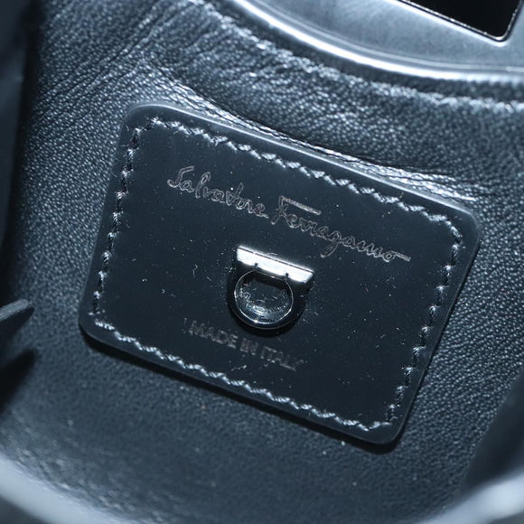 Salvatore Ferragamo Gancini Hand Bag Leather Black Auth 100624V