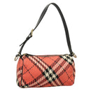BURBERRY Nova Check Blue Label Hand Bag Canvas Red Auth 100639-1