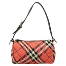 BURBERRY Nova Check Blue Label Hand Bag Canvas Red Auth 100639-13