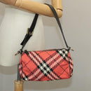 BURBERRY Nova Check Blue Label Hand Bag Canvas Red Auth 100639-22