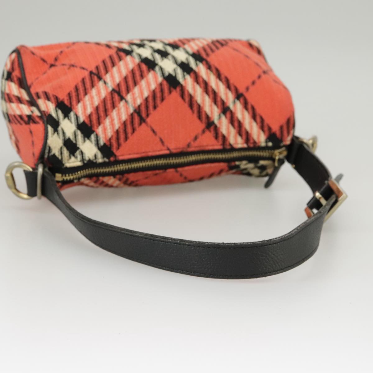 BURBERRY Nova Check Blue Label Hand Bag Canvas Red Auth 100639