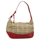 BURBERRY Nova Check Hand Bag Canvas Beige Red Auth 100640-1