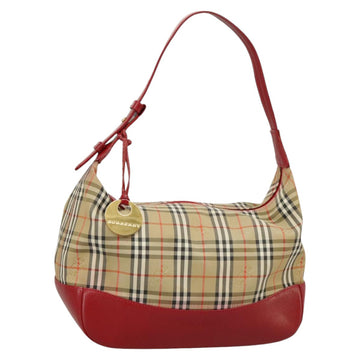 BURBERRY Nova Check Hand Bag Canvas Beige Red Auth 100640