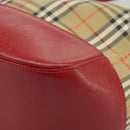BURBERRY Nova Check Hand Bag Canvas Beige Red Auth 100640-15