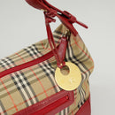 BURBERRY Nova Check Hand Bag Canvas Beige Red Auth 100640-10